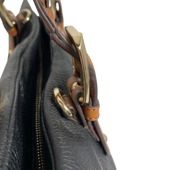 B Makowsky Leather Slouchy Hobo Shoulder Bag Braided Handles Black/Camel EUC - Picture 8 of 12